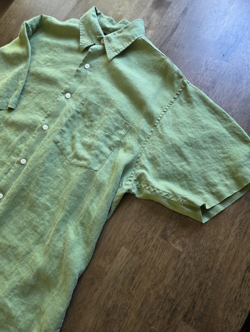 100% Linen Nautica Men's Green Short-Sleeve Button-Up Shirt